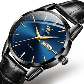 OLEVS Watches for Men Stylish Business Casual Analog Quartz Watch Black/Brown Leather Strap Luminous Waterproof Calendar Wrist Watch