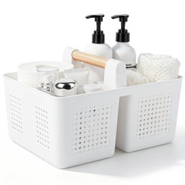 JiatuA Shower Caddy Basket Portable Caddy Organizer with Handle Cleaning Supplies Caddy Plastic Tool Storage for Bathroom Kitchen College Dorm Bedroom, White