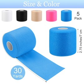 Aodaer 5 Pieces Foam Underwrap Bandage Athletic Foam Tape Pre Wrap Tape Cover Wrap Athletic Adhesive Elastic Sport Tape for Ankles Wrists Hands and Knees (2.75 Inch x 30 Yards, 5 Colors)