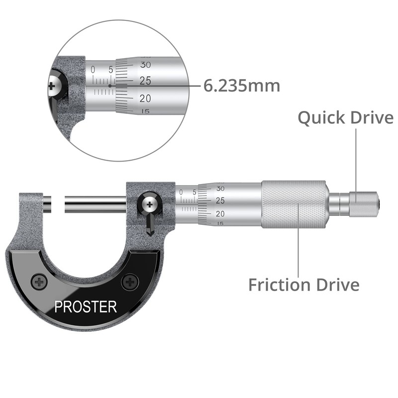 Proster Outside Micrometer Measuring Range 0-25 mm Micrometer 0.01 mm