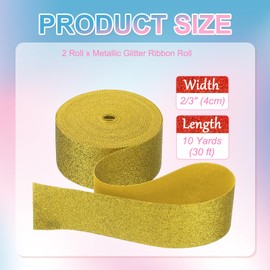 PATIKIL 2 Rolls Metallic Glitter Ribbon Roll, 2/3 Inch x 10 Yards Sparkly Glitter Ribbon for Gift Wrapping Crafts Holiday Wedding Birthday Party Decoration Floral Bouquet, Yellow