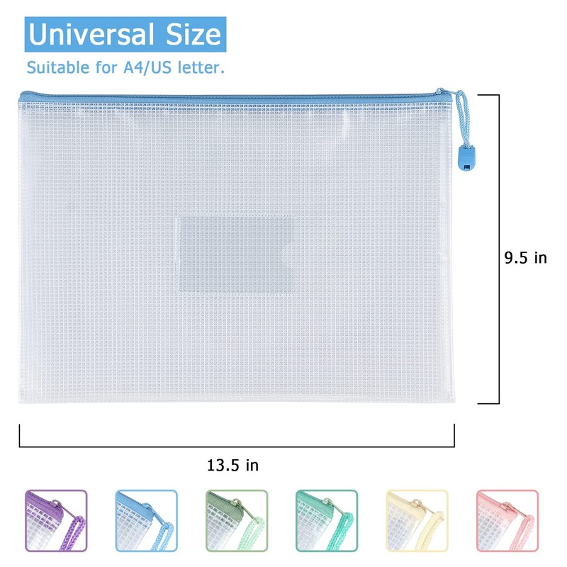 Tamaki 6 Pack Mesh Zipper Pouch with Label Pocket, Waterproof