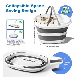 Lesipee Cubo plegable de silicona de 16 l con asas, cubo plegable de silicona para limpieza, lavandería y almacenamiento – Lavabo portátil para hogar y coche, cubo universal de 4,2 galones que ahorra
