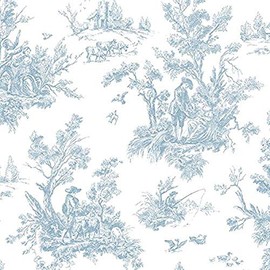 Manhattan comfort NWAB27656 Westport Series Vinyl Irish Countryside Toile Design Large Wallpaper Roll, 20.5" W x 32.7'L, Sky Blue/White, Blue/Sky Blue