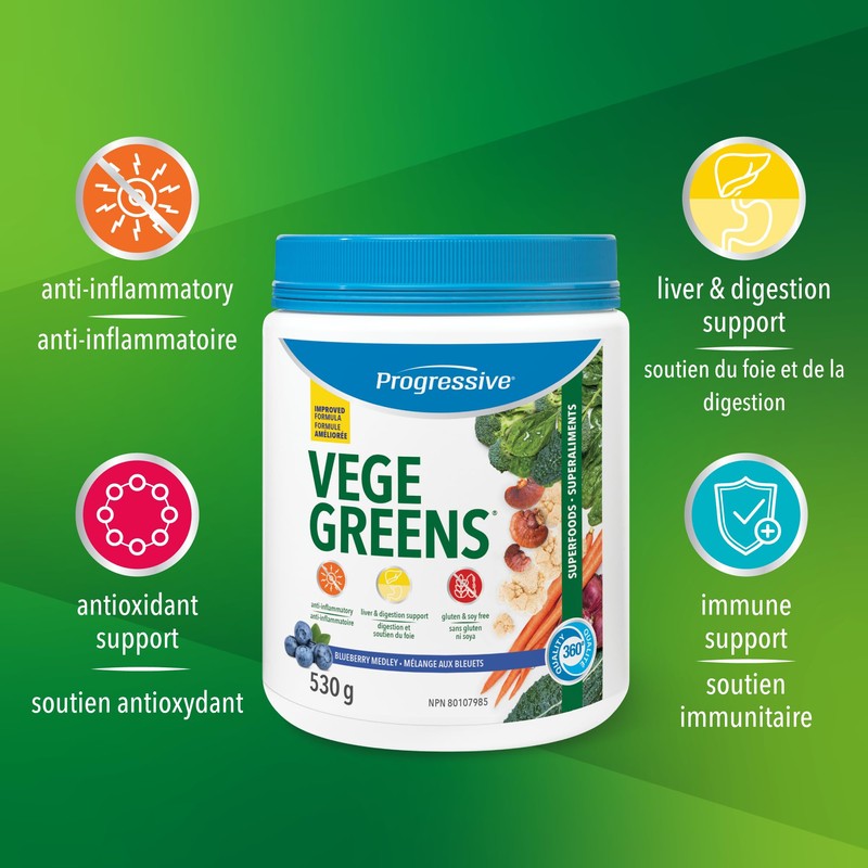 Progressive Vegegreens Blueberry Medley Flavour 530 g, Anti-Inflammatory plus Liver