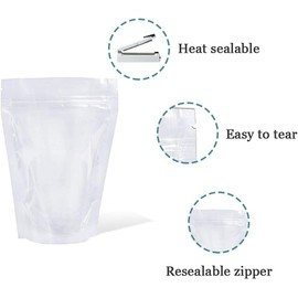 WACCOMT Pack 3.15mil Thick Resealable Food Stand Up Pouches Clear Plastic Stand Up Food Bag Heat Seal Bags for Zip Food Storage Lock Candy Snack Sample Baggies with Notch (100, 11x18cm (4.3x7.1inch))