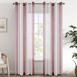 EMEMA Curtains with Eyelets, Dusky Pink/White Stripes, Voile Curtains, Semi-Transparent Living Room, 140 x 225 cm, Decorating, Set of 2, Store Scarves with Eyelets, Modern Bedroom Curtain