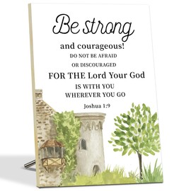 Joshua 1:9 Bible Verse, Be Strong and Courageous Scripture Jesus Christian Home Desk Decor, Inspirational Gifts Motivational Desk Decor Christmas Gifts Wood Sign Christian Gifts -07