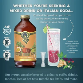 Portland Syrups Passion Fruit Citrus Syrup - Craft Tropical Sensations for Cocktails, Mocktails, Soda, and More - 12 oz with 10-15 Servings - Natural Organic Sugar, Lower Sugar Mixer