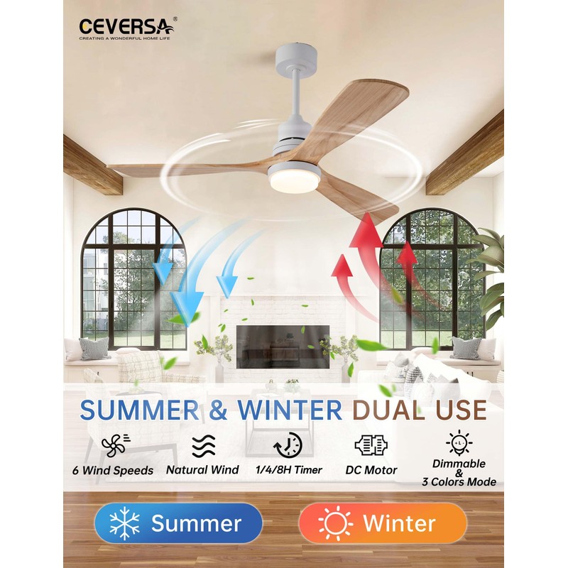 Ceversa 52 Inch Natural Wood Ceiling fans with Lights and
