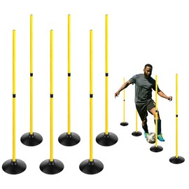 TNZMART 4.9FT Training Agility Poles Detachable Soccer Training Sticks Multi-Purpose Slalom Boundary Poles with Rubber Bases (Pack of 6, Yellow)