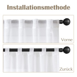 TOPICK Linen Curtains with Concealed Loops, Semi-Transparent Curtains, Sheer Voile Curtain, Modern for Bedroom, Living Room, Light Filtering Window Decorations, Set of 2, 140 x 245 cm, White