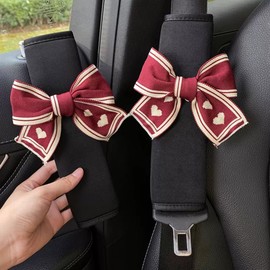 ZigiHos Seat Belt Cover Pad,Cute Bow Seatbelt Covers,2Packs & 4Packs Car Seat Strap Pads, Seatbelt Cushion,Seat Belt Cover for Women (Brick red,2)