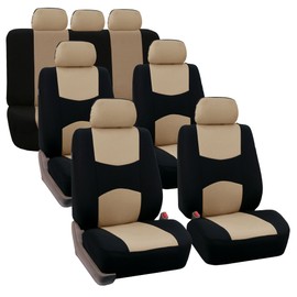 FH Group Flat Cloth Full Set Car Seat Covers Three Row 7 Seater - Universal Fit for Cars, Trucks & SUVs Beige