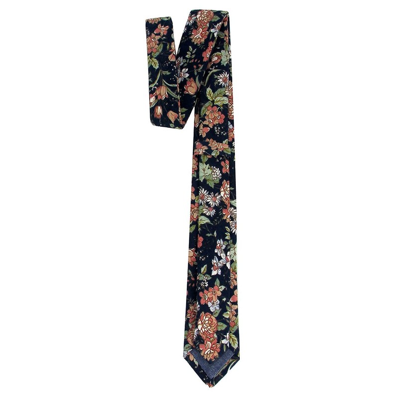 Kebocis Corbata delgada de algodón floral para hombre, Flores-azul marino
