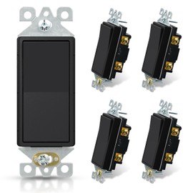 ELEGRP Matte Black Single Pole Decorator Light Switch, 15Amp, 120-277V, Decorative Paddle Rocker Switch Replacement, On/Off Wall Switch, Self-Grounding, Residential/Commercial Grade, UL/CUL (5 Pack)