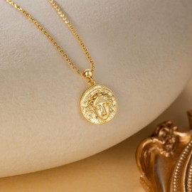 SAMLIUJIU Gold Pendant Necklace 14K Gold Necklaces for Women Medusa Necklace Myth-Inspired Irregular Disc Coin Pendant Necklaces for Women