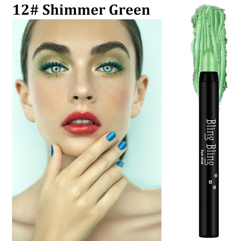 Waterproof Eyeshadow Pencil Creamy Long Lasting Eyeshadow Makeup (Green)