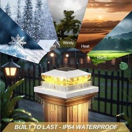 Solar Post Cap Light 8 Packs, Waterproof Solar Powered Fence Light, 4x4 IP65 White Outdoor Post Solar Lights for Deck Garden & Patio Lights for 3.5x3.5,4x4,5x5 Wood & Vinyl Posts Warm White Lighting