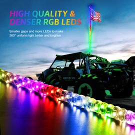 Ehaho 1 Pack 4FT Whip Lights, LED Whip Light with App & Remote Control, Spiral RGB Chasing Lighted Whips with Rocker Switch, Music Whip Light for UTV ATV Polaris RZR Can-Am SXS Truck