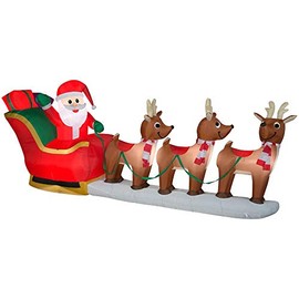 Home Accents Holiday 12 ft Pre-Lit LED Giant-Sized Inflatable Santa and Sleigh Scene