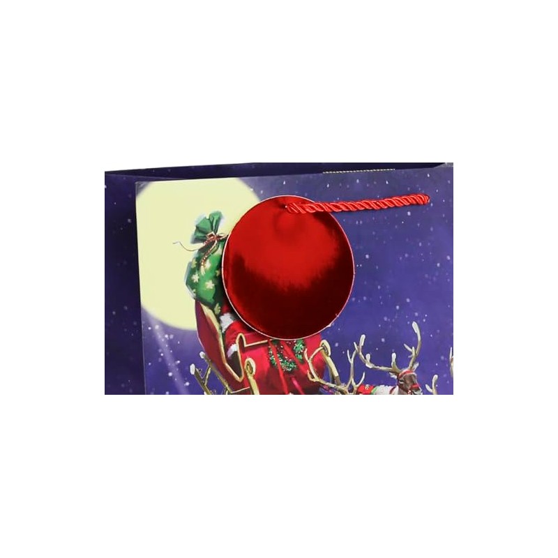 Eurowrap Christmas Traditional Flying Santa Gift Bag with Red Circle