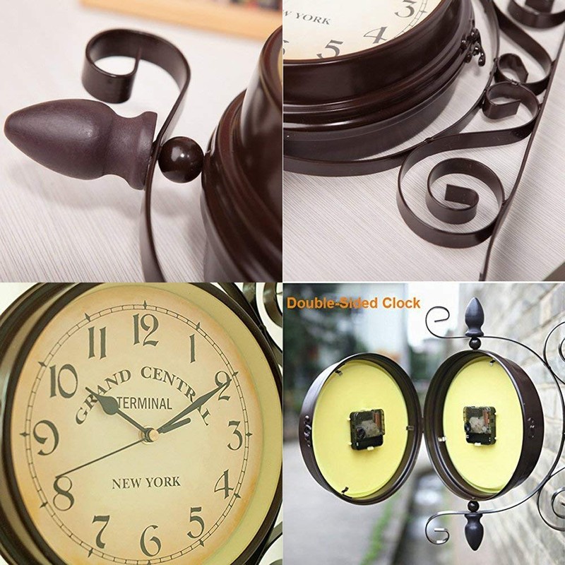 WOOCH Wrought Iron Antique-Look Brown Round Wall Hanging Double Sided