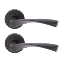 HANDLEZONE® Zena Internal Door Handle Latch Pack, Complete with Lever On Rose Handles, Latch, Ball Bearing Hinges - Black Matt