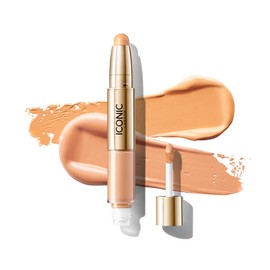 ICONIC LONDON Radiant Concealer & Brightening Duo | Creamy Liquid + Brightening Crayon Dual Ended Concealer, Cruelty Free, Vegan Makeup (Warm Medium) 0.08 oz