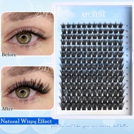 APCYUST Lash Clusters Kit 9mm-16mm Eyelash Clusters C curl Lash Extension Kit Individual Lashes Cluster DIY Wispy Volume Lashes Natural Eye Lash Clusters False Mink Lash Trays with Lash Bond&Tweezers
