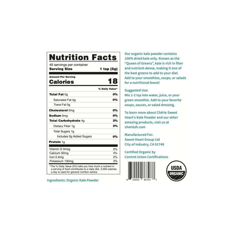 Cherie Sweet Heart USDA Organic Kale Powder Non-GMO (8 oz)
