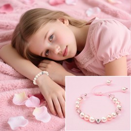 Birthday Gifts for Girls Bracelets, Beaded Bracelets with Letter as 6th-12th Year Old Girls Birthday Presents, Adjustable Pearl Bracelet as Gifts for Teenage Girls Gifts Daughter Granddaughter Niece ﻿