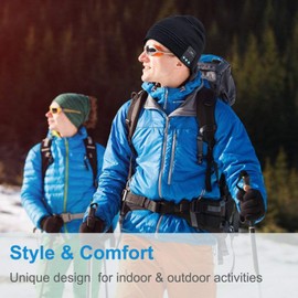 Rotibox Wireless Bluetooth Beanie Hat Cap with Musicphone Speakerphone Stereo Headphone Headset Earphone Speaker Mic for Fitness Outdoor Sports Skiing Running Skating Walking - Black