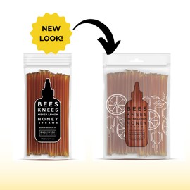 Bees Knees Meyer Lemon Raw Honey Sticks, 50 Count of Raw Honey Sticks for Tea, Made in the USA, Sweet with a Citrus Kick, Pure & All Natural, Unfiltered & Gluten Free, 50 Straws