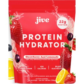 Jive Clear Protein Powder - 22g Grass-Fed Whey Isolate, 25 Servings - Strawberry Acai Lemonade - 895mg of Electrolytes - Zero Added Sugar - Clear Drink Protein Water & Juice