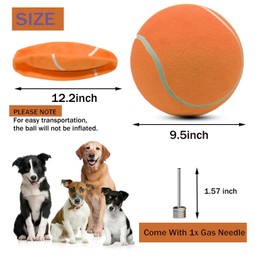 ZHUOKECE 9.5" Oversize Giant Tennis Ball Dog Tennis Ball Large Pet Chew Toy Dog Ball Gift with Needle (Orange)