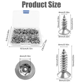 180 pcs M4x12mm M4x16mm Self Tapping Concrete Screws, Universal Security Screws, Torx Screw For Wood Stainless Steel Torx Head Wood Screw with Clear Box for Door, Window, Furniture