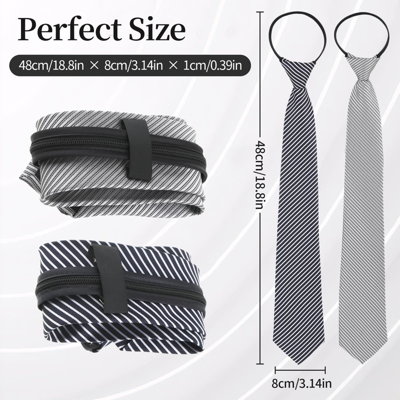 2PCS Men's Clip-on Ties - Solid Uniform Pre-tied Adjustable Neck