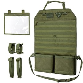 WYNEX Tactical Car Seat Back Organizer with Gun Rack, Upgrade Tactical MOLLE Seatback Cover Protector Universal Fit Vehicles Truck MPV Pickup with Transparent Pocket and Custom Patch