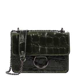 Firenze Artegiani. Fabrizia Women's Genuine Leather Crocodile Pattern Large Camoscio Shoulder Bag, 19 x 5 x 13 cm, Dark Green, Dark Green, Utility, dark green, Utility