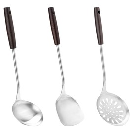 FJNATINH Wok Spatula and Ladle Skimmer Spoon - Stainless Steel Cooking Utensils Set of 3,Kitchen Wok Utensils Set