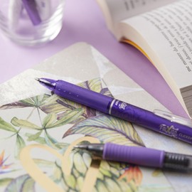 Pilot FriXion Clicker Fine Erasable Friction Rollerball Pen - Retractable Tip 0.7mm Nib 0.35mm Line Width - Wallet Pack of 3 - Violet Ink