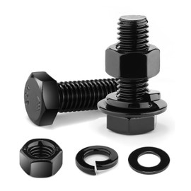 1/2-13 x 1-1/2" Hex Head Screw Bolt, Nuts, Flat & Lock Washers, 20Pcs 18-8 (304) Stainless Steel, Fully Threaded, Black Oxide by SG TZH