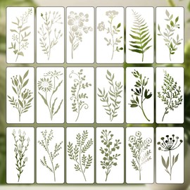 Kasoud Stencils for Crafts Reusable, 18PCS Leaf Stencils for Crafts Reusable, FlowerStencils, Wildflowers PaintingStencils for Wood Canvas DIY Art Card Notebook Scrapbook Window Wall Decor