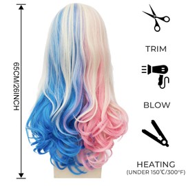 Harley Quinn Women's Wig, Long Cosplay Wig, Villain Wig, Quinn Cosplay, Blonde Blue Pink for Carnival Halloween Fancy Dress Costumes Party
