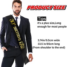 Grevosea Birthday King Sash, 30th Birthday Sash Black Satin Birthday Sash with Gold Foil 30th Birthday King Birthday Sash for Men 30th Birthday Decorations for Him Birthday Party Favors (30th)