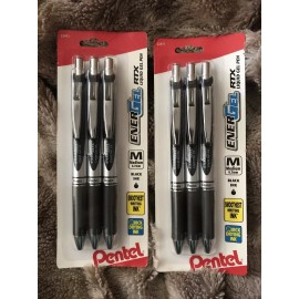 Pentel 2 x New Pentel 3-PACK EnerGel RTX 0.7mm Medium Tip BLACK Ink Pens