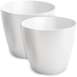 TULMERO Matte Flower Pot, Plastic Planter, Decorative Pot for Large and Small Plants, Set of 2 Flower Pot, Herb Pot, White, Diameter 25 cm