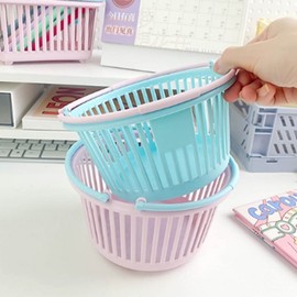 cute mini handle Plastic basket pink round 5ea