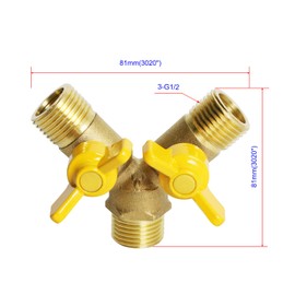 Aopin 3-Way Ball Valve Brass G 1/2" Male Thread x G 1/2" Male Thread x G 1/2" Male Thread Valve with Vinyl Handle, Suitable for PEX, Copper, HDPE1 Piece